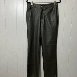 Marc New York Womens Faux Leather Pants Olive Green Straight Leg 6 High Rise NWT